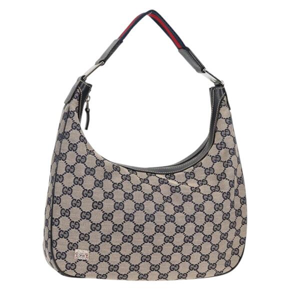 GUCCI GG Canvas Sherry Line Shoulder Bag Navy Beige Red - Picture 1 of 16